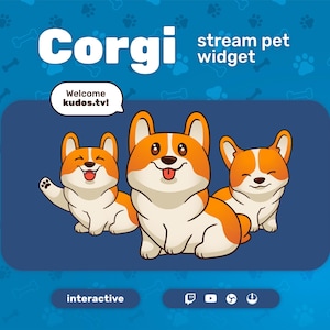 Corgi Dog Stream Pet for Twitch & YouTube (StreamElements) • Reacts to Events and Custom Chat Commands • 10 Animated Expressions