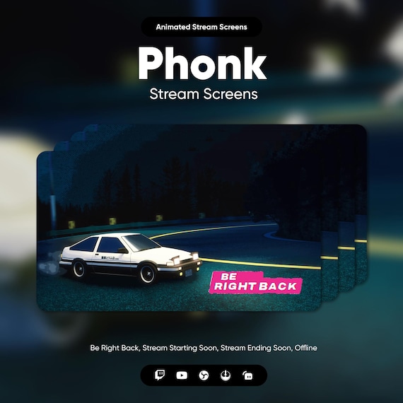 Phonk Animated Stream Screens: Racing Anime OBS Overlay (Digital Download)
