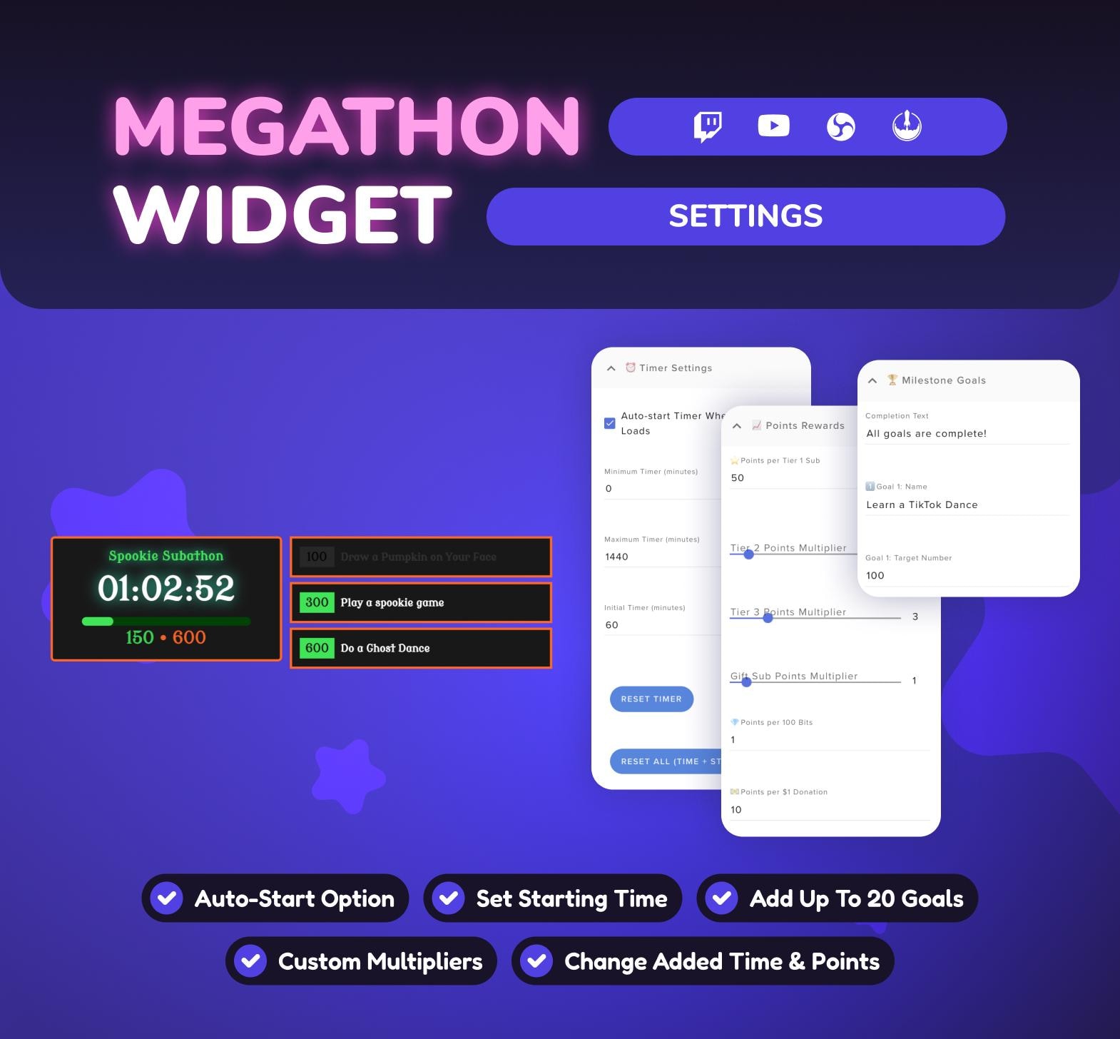 Megathon Timer Widget for Twitch & Youtube • Tips, Bits, Subs Tracker ...