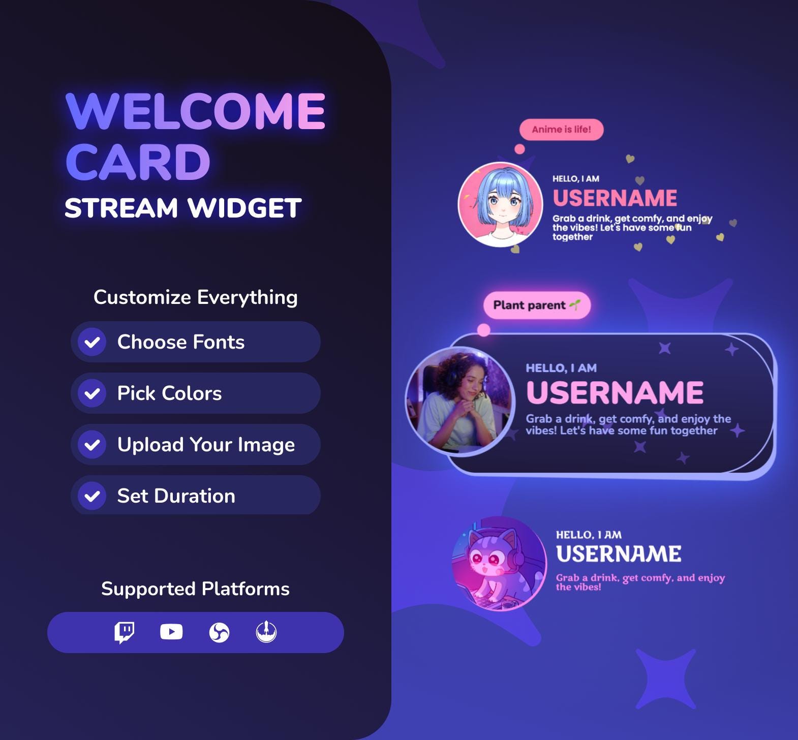 Welcome Card Widget, Customizable Welcomer Pop up Stream Overlay for ...
