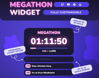 Megathon Subathon Timer Widget for Twitch • StreamElements Tips Bits Subs Tracker for OBS
