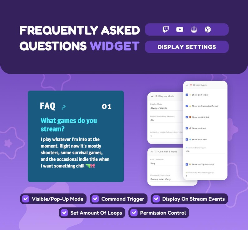 Twitch Stream FAQ Widget • Rotating Q&A Overlay for OBS • Vtuber ...