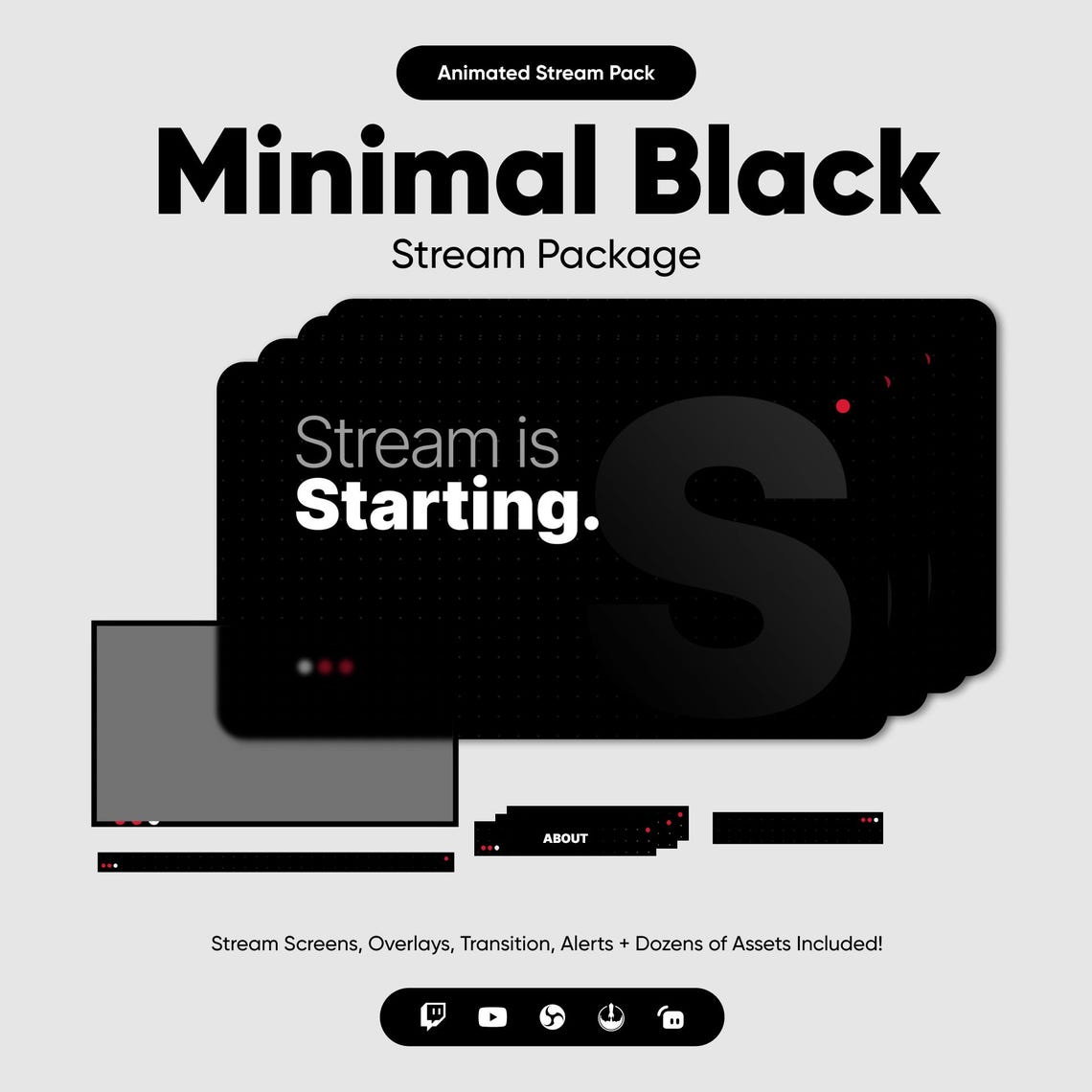Streaming Layout Minimal Minimal Black Twitch Overlay Pack · Animated Stream Overlay · OBS ...