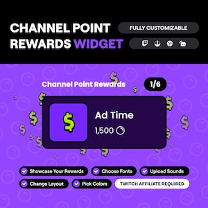 Twitch Channel Points Overlay Widget • Auto-Rotating Reward Display for Affiliate & Partner Streamers (StreamElements Compatible)