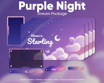 Purple Night Stream Overlay Package • Lofi Animated Stream Assets