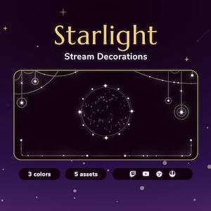 5 Starlight Animated Stream Decorations for Twitch & OBS Studio | Purple, White, and Yellow Twitch Decor | Decoration Overlay | Vtuber Asset