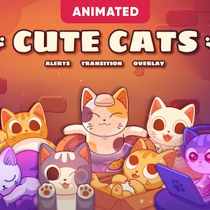 Pacote de sobreposição Twitch Cute Cats · Sobreposição de stream de gatinho · Sobreposição de OBS · Sobreposição de Streamlabs · Pacote de stream animado