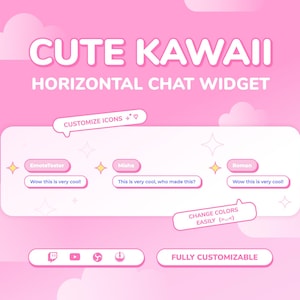 Horizontal Cute Twitch Chat Widget • Kawaii Animated Chat Box Overlay for Twitch & YouTube Streams • StreamElements and OBS Compatible