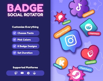 Twitch Badge Social Rotator Widget, Animated Custom Shape Overlay for YouTube, StreamElements, OBS