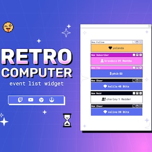 Retro Computer Twitch Event Widget • Lista wydarzeń Y2K dla streamerów Twitch i YouTube (StreamElements)