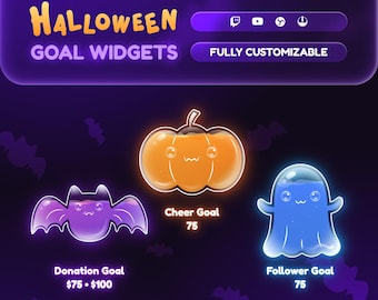 Widgets de objetivos de Halloween • Superposición de transmisión con calabaza, murciélago y fantasma (descarga digital)