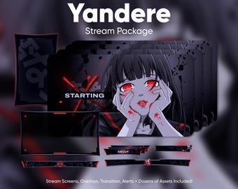 Anime Girl Yandere Twitch Overlay Pack · Animated Stream Overlay · OBS Overlay · Streamlabs Overlay · Stream Package