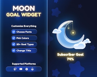Moon Goal-widget • Leuke Celestial Kawaii Twitch Goal-tracker • Magische stream-overlay voor OBS en StreamElements