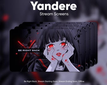 Yandere Anime Twitch Stream Screens · Be Right Back · Starting Soon · Offline · OBS Overlay · Streamlabs Overlay · Animated Stream Screens
