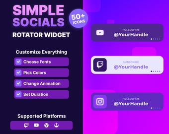 Modern Socials Rotator Twitch Widget • Social Media Overlay • 50+ Custom Icons • (StreamElements)