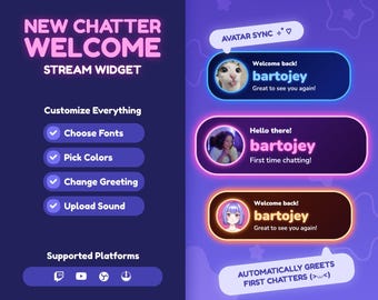 Twitch New Chatter Welcome Widget, Automatic New Viewer Alert Overlay for YouTube, StreamElements, OBS