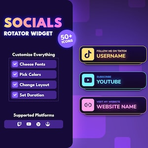 Cute Socials Widget • Social Media Rotator for Twitch and YouTube Streamers • 50+ Icons • 5 Slides (StreamElements)