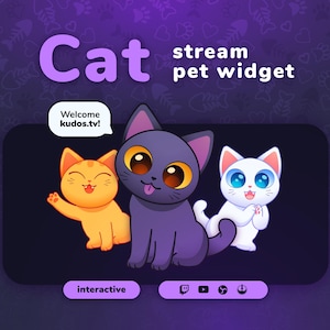Cat Stream Haustier für Twitch & YouTube (StreamElements) • Reagiert auf Events und Chat-Kommandos • 3 Farbvariationen • 10 Animierte Ausdrücke