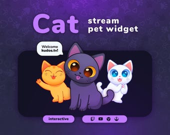 Cat Stream Pet for Twitch & YouTube (StreamElements) • Reacts to Events and Chat Commands • 3 Color Variations • 10 Animated Expressions