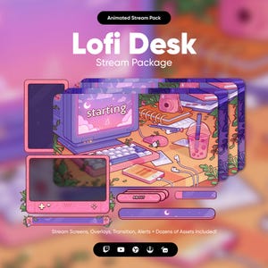 Lofi Desk Twitch Overlay Pack · Cosy Stream Overlay · OBS Overlay · Streamlabs Overlay · Pacote de Stream Animado