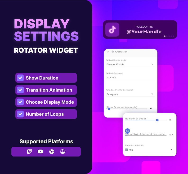 File Display Rotator Modern Socials Rotator Twitch Widget • Social Media Overlay With 50 ...