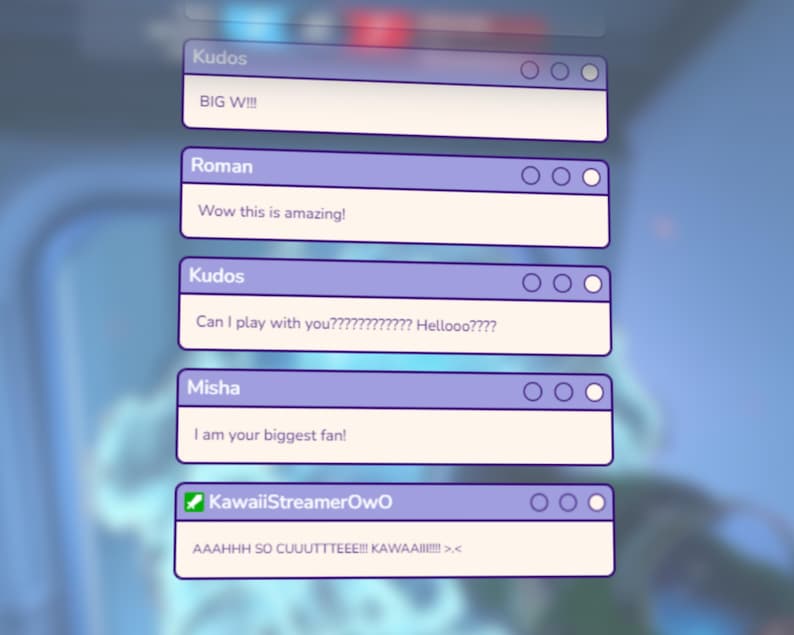 May include: Screenshot of a chat window with several messages. The messages are from different users and include text like "BIG W!!!", "Wow this is amazing!" and "Can I play with you???????????? Hellooo????".