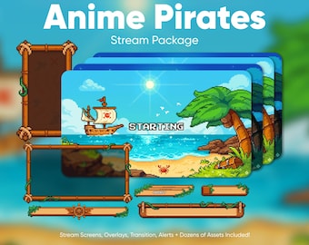 Pack de superpositions Twitch Anime Pirates (ANIMATION) Superpositions pixel-art 1 pièce pour studio OBS et Streamlabs