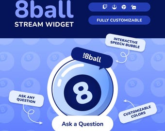 Magic 8 Ball Twitch Widget, Interactive Chat Command Game Overlay, StreamElements, OBS