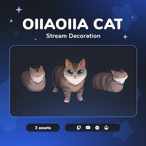 3 OIIAOIIA CAT Animated Stream Decorations for Twitch & OBS Studio | Spinning Cat, Cute, Starring Cat | Decoration Overlay | Vtuber Asset