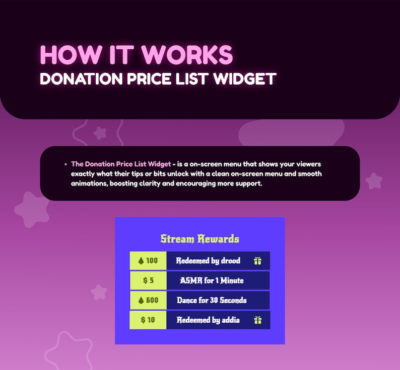 Tip Menu Stream Twitch Tip Menu Widget, Animated Donation and Bits Price List Overlay ...