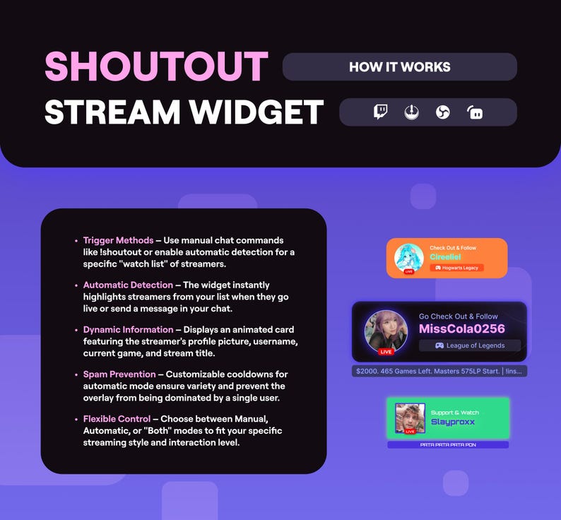 Twitch Shoutout Widget, Animated Streamer Highlight Overlay for YouTube, StreamElements, OBS image 7