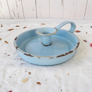 Vintage Enamel Candle Holder with Side Handle