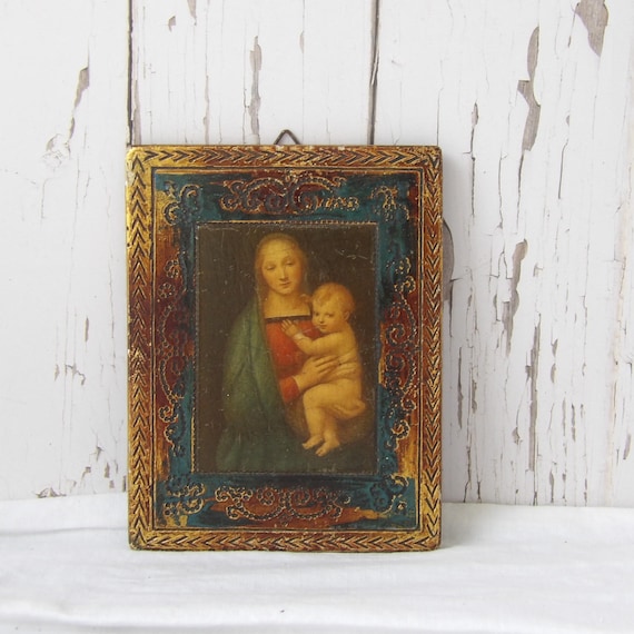 木製の小さなヴィンテージフィレンツェの聖母子像 - Etsy 日本