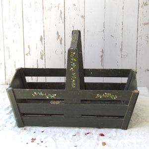 Vintage Wooden Trug with Painted Flowers