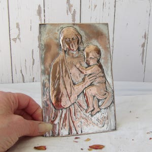 Madonna and Child Plaque Copper and Silverplate