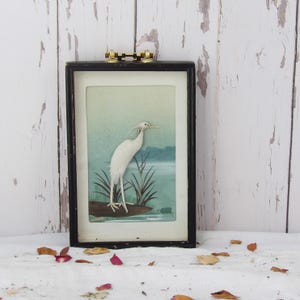 Vintage Framed Feathered Heron Picture