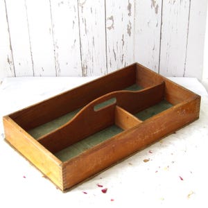 Large Vintage Cutlery Tray with Central Handle and Green Baize Lining