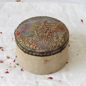 French Vintage Embroidered Metal Box