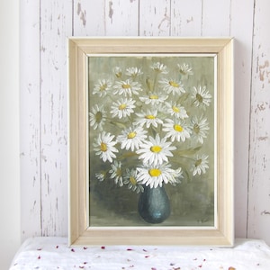 Framed Vintage Daisy Oil Painting by P Rose