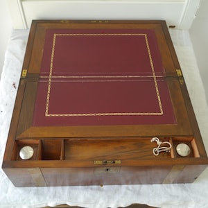 Antique Veneered Wood and Brass Writing Slope