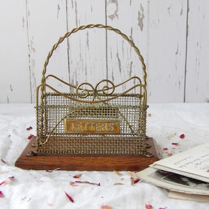 Vintage Brass and Wood Letter Rack