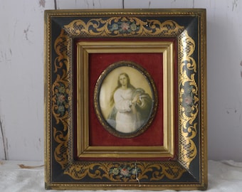 Vintage Mary Magdalene Print in Floral Frame