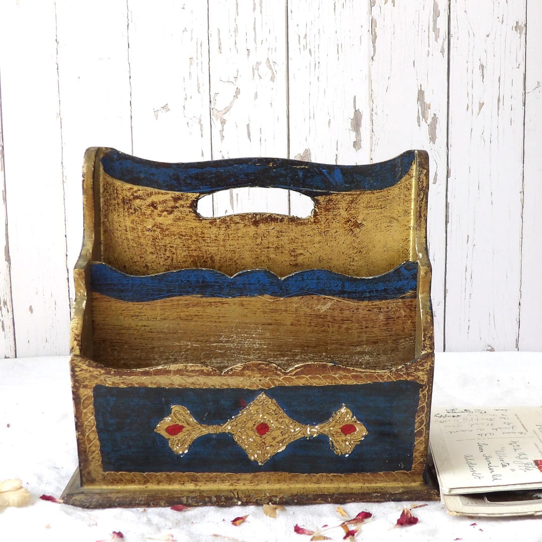 Vintage Bule and Gold Florentine Letter Rack Double-sided - Etsy