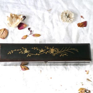 Vintage Lacquered Box with Gold Painted Flowers