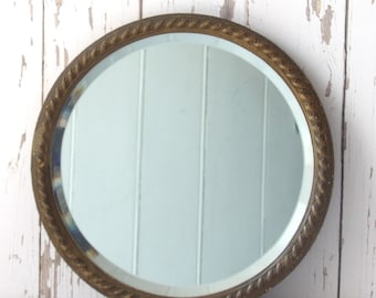 Small Vintage Round Wall Mirror with Gold Textured Coating