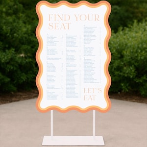 seating chart display wedding seating sign stand custom wedding sign Custom wedding signage printed on premium foam board, perfect as a welcome sign, seating chart, or event display. Personalized with names, dates, colors, and shapes to match your wedding theme or party décor. Elegant borders and optional illustrations create a polished, modern look. This versatile sign doubles as functional décor—guiding guests, organizing seating, and elevating your ceremony or reception with stylish,