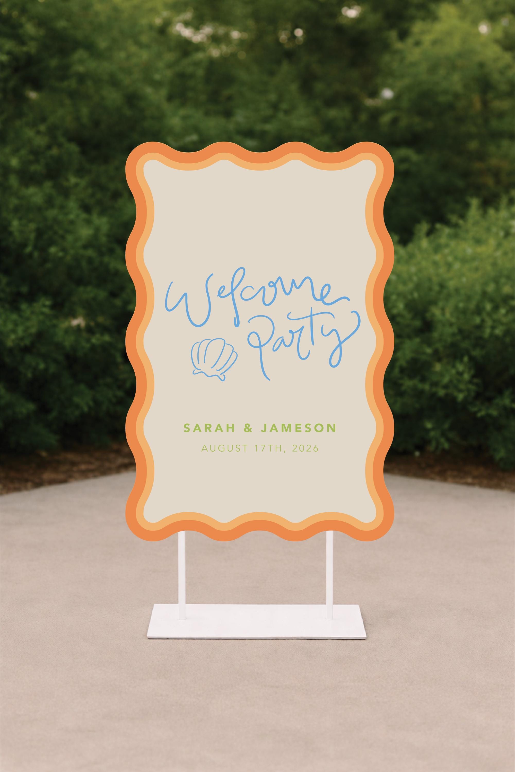 Wavy Wedding Welcome Party Sign Display, Printed Foam Board Event Signs ...