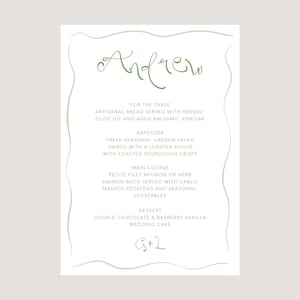 Printed Wedding Dinner Menu With Guest Names: Reverie Collection