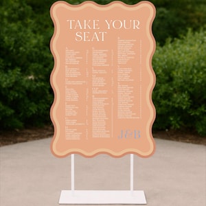 seating chart display wedding seating sign stand custom wedding sign Custom wedding signage printed on premium foam board, perfect as a welcome sign, seating chart, or event display. Personalized with names, dates, colors, and shapes to match your wedding theme or party décor. Elegant borders and optional illustrations create a polished, modern look. This versatile sign doubles as functional décor—guiding guests, organizing seating, and elevating your ceremony or reception with stylish,