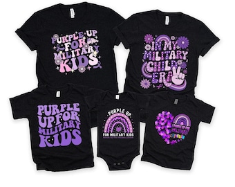 Purple Up For Military Kids Shirt, Month Of The Military Child Tee, Army Family Support Shirt, Purple USA Flag Graphic T-Shirt